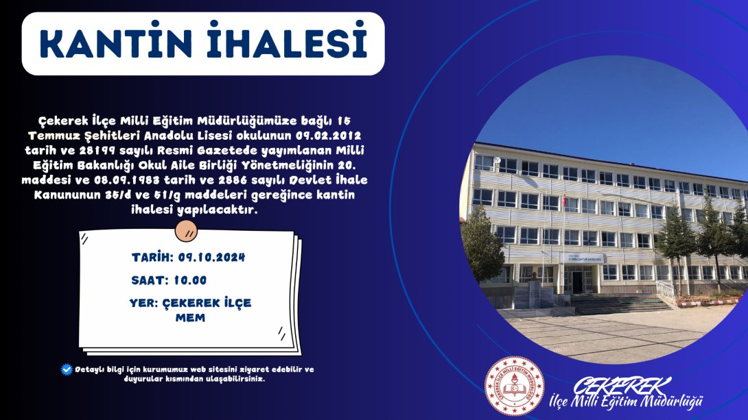 15 TEMMUZ ŞEHİTLERİ ANADOLU LİSESİ KANTİN İHALESİ